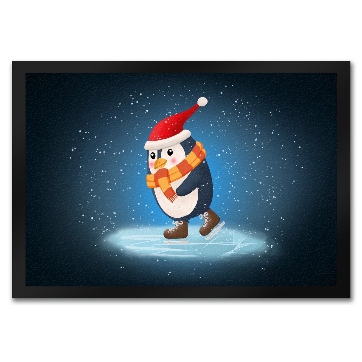 Pinguin mit Weihnachtsmütze und Schlittschuhen Fußmatte