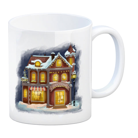 Geschenkeladen Weihnachtsmotiv Kaffeebecher