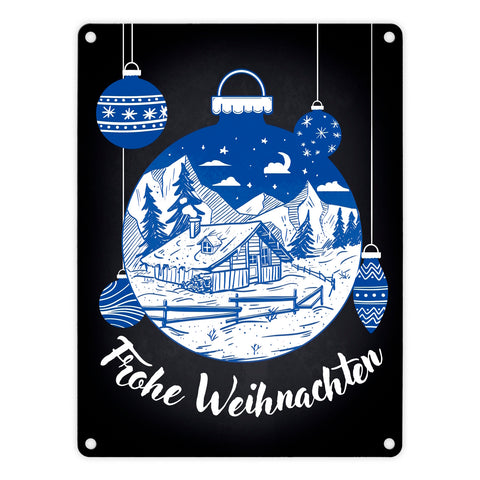 Frohe Weihnachten Metallschild mit Weihnachtskugeln