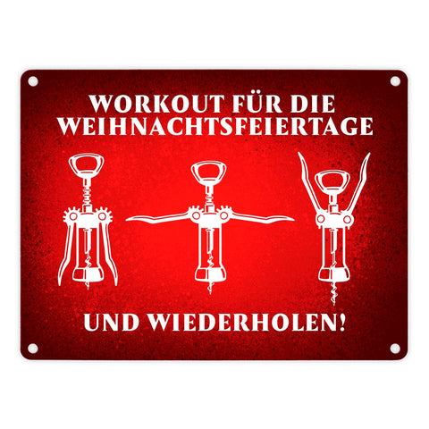 Weihnachtsfeiertage Wein Workout mit Korkenzieher Metallschild