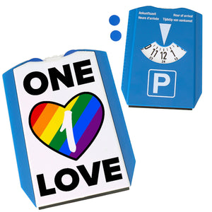 One Love Regenbogen Parkscheibe mit 2 Einkaufswagenchips