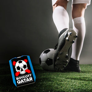 Boycott Qatar Parkscheibe mit Fußball-Totenkopf und 2 Einkaufswagenchips
