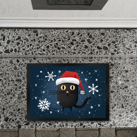 Katze mit Nikolausmütze Fußmatte