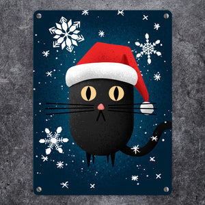 Katze mit Nikolausmütze Metallschild