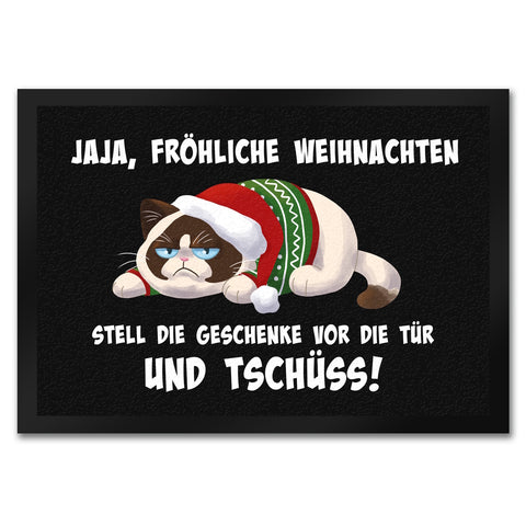 Jaja fröhliche Weihnachten mit grummeliger Katze Fußmatte