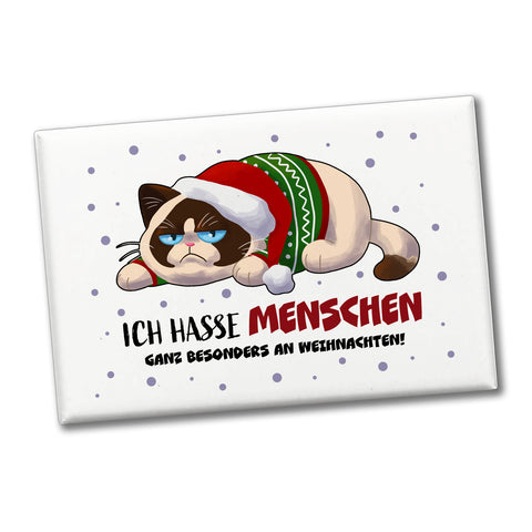 Ich hasse Menschen – besonders an Weihnachten Souvenir Magnet mit grimmiger Katze