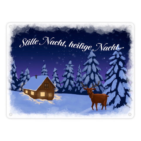 Schöne Winterlandschaft bei Nacht Metallschild