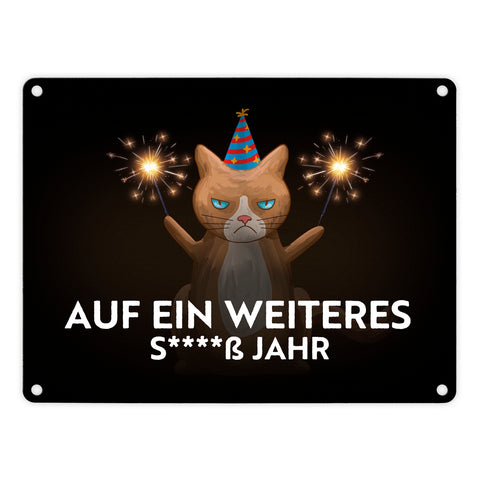 Mürrische Katze auf ein weiters s****ß Jahr Metallschild