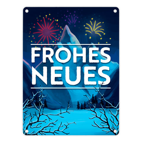 Feuerwerk über Winterlandschaft Frohes Neues Metallschild