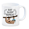 Eat sleep repeat Faultier Kaffeebecher