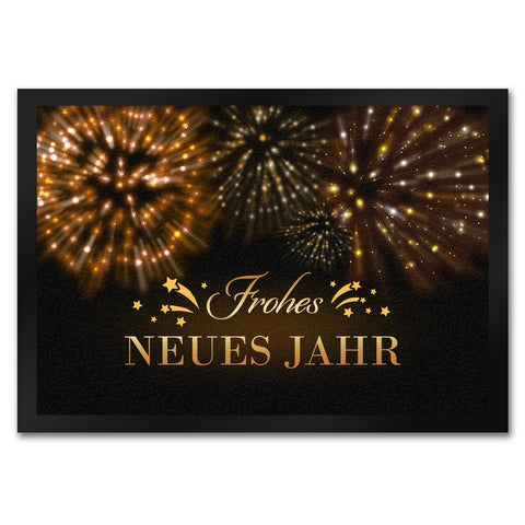 Frohes neues Jahr Fußmatte mit goldenem Feuerwerk