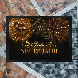 Frohes neues Jahr Fußmatte mit goldenem Feuerwerk