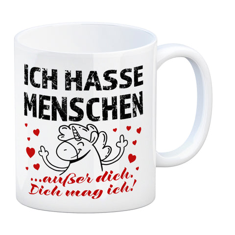 Ich hasse Menschen - außer dich Einhorn Valentinstag Kaffeebecher