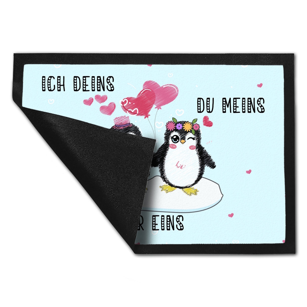 Pinguin Pärchen Fußmatte: Ich Deins Du Meins Wir Eins - Jetzt kaufen! –