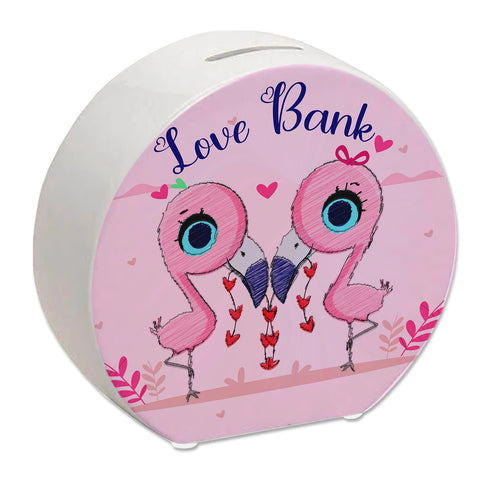 Flamingo Spardose in rosa mit Spruch Love Bank