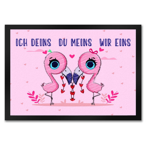 Flamingo Pärchen Fußmatte in 35x50 cm in rosa mit romantischen Spruch