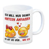 Hintern anfassen Kaffeebecher mit Emoticons und Spruch