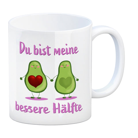 Avocado Pärchen Kaffeebecher mit Spruch Du bist meine bessere Hälfte