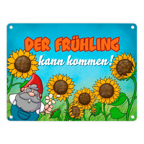 Gartenzwerg Metallschild mit Spruch Der Frühling kann kommen