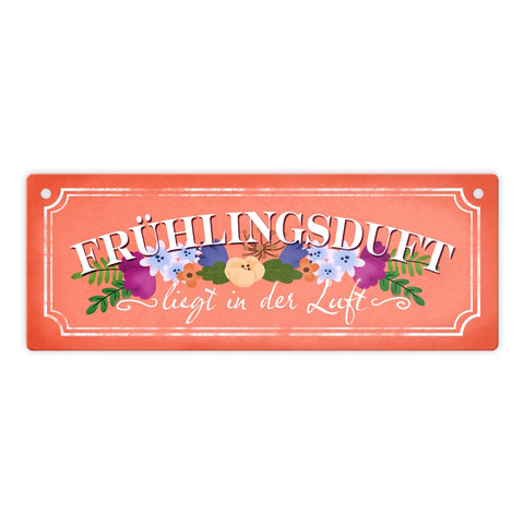 Frühlingsduft liegt in der Luft Metallschild in orange