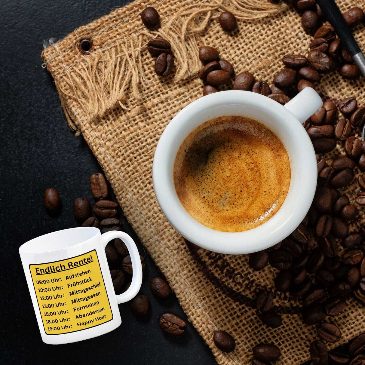 Renten To-Do Liste Kaffeebecher mit Spruch: Endlich Rente