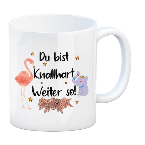 Flamingo und Elefant Motivation Kaffeebecher mit Spruch