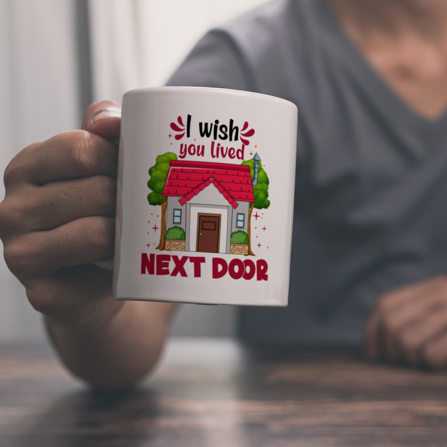 Keramik-Kaffeebecher „I Wish You Lived Next Door“ – 325 Ml, Spülmaschinenfest – Perfekt Als Freundschaftsgeschenk