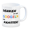 Suchmaschine Kaffeebecher mit Spruch Denken ist wie googeln nur krasser