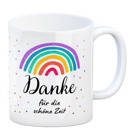 Regenbogen Kaffeebecher mit Spruch Danke für die schöne Zeit