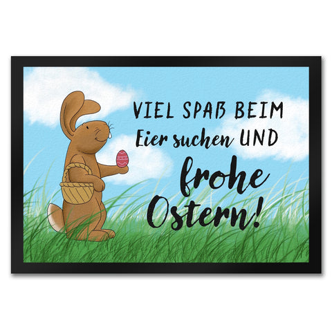 Eier suchen und frohe Ostern Fußmatte mit Spruch und Osterhase