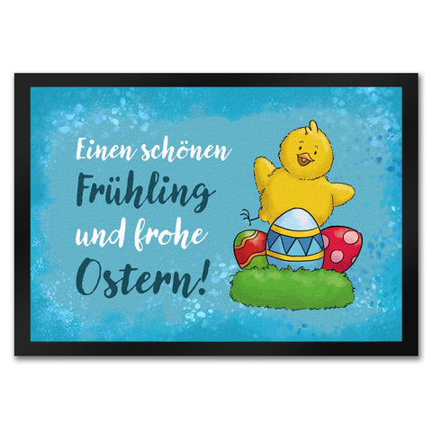 Schönen Frühling und frohe Ostern Fußmatte mit Spruch und Küken