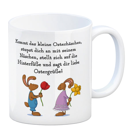 Ostergedicht über Osterhasen Kaffeebecher mit Spruch