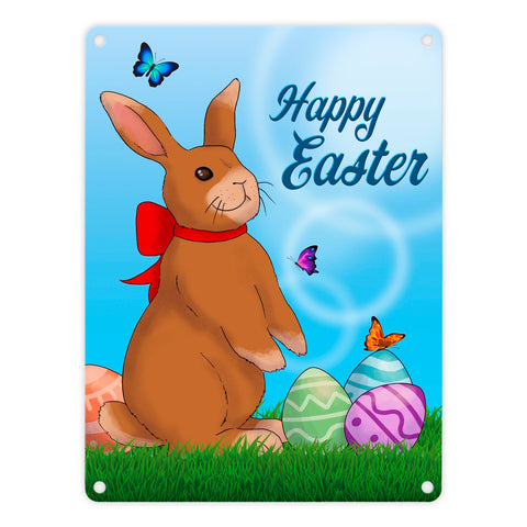 Happy Easter Metallschild mit Osterhase und Ostereiern