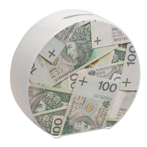 Zloty Spardose für Geldscheine und Münzen