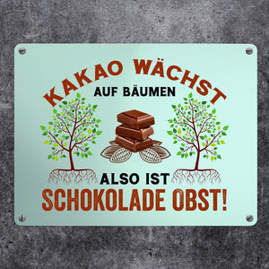 Kakao Metallschild in 15x20 cm mit Spruch Schokolade ist Obst