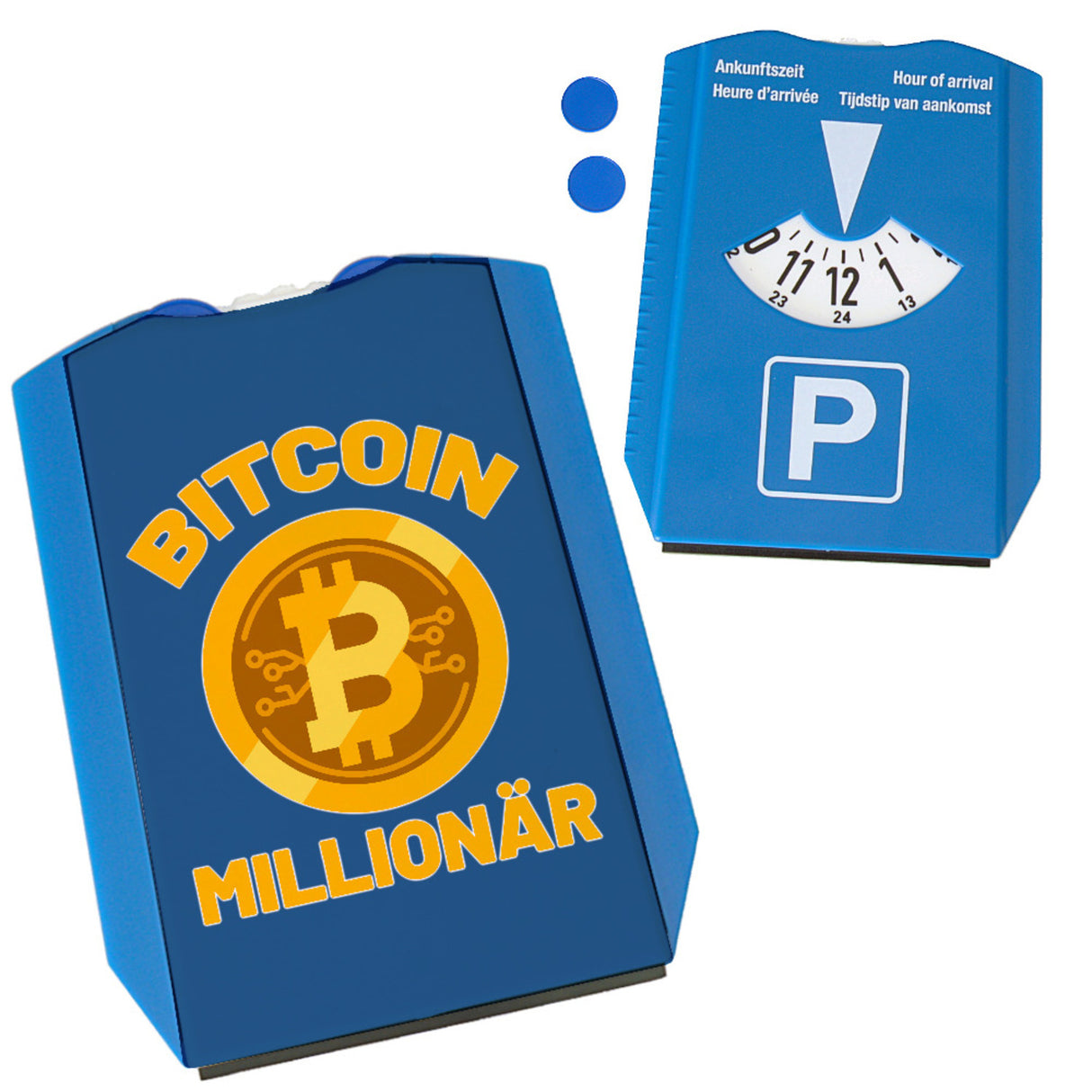 Bitcoin Millionär Parkscheibe mit Kryptowährung