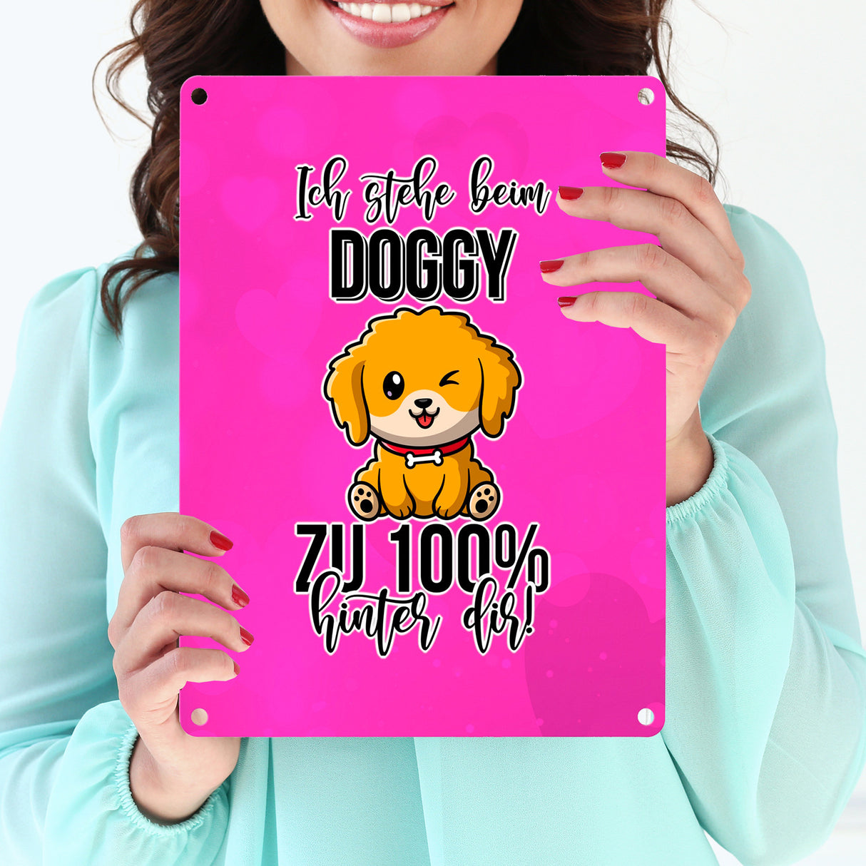 Doggy Style Metallschild in 15x20 cm in Pink Ich stehe beim Doggy zu 100 % hinter dir