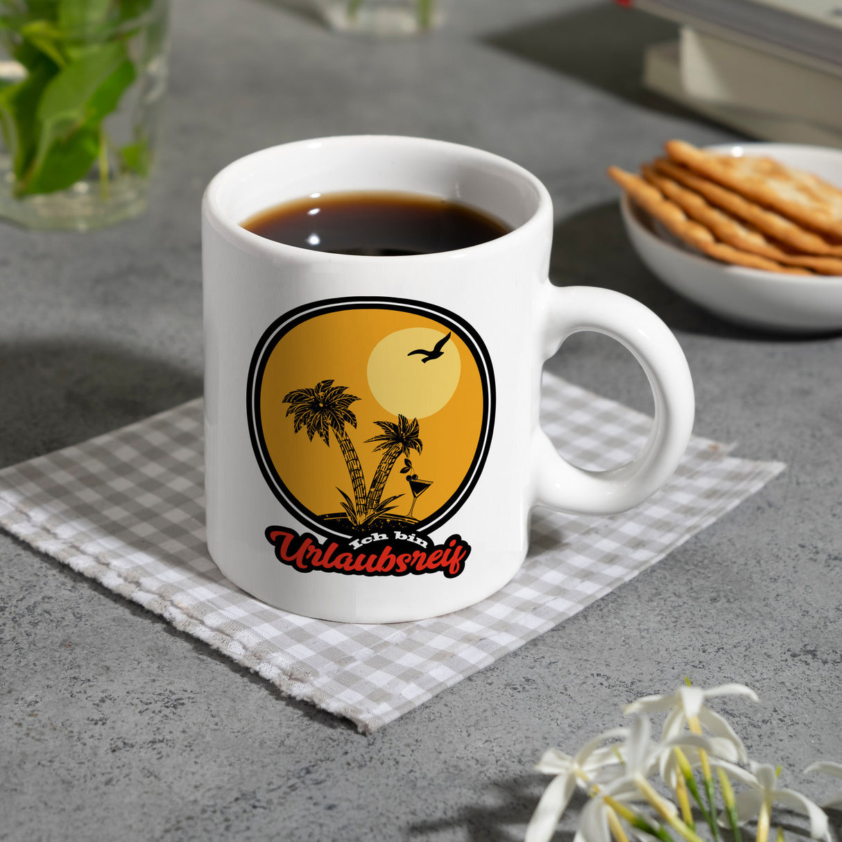 Ich bin Urlaubsreif Kaffeebecher mit Palmen
