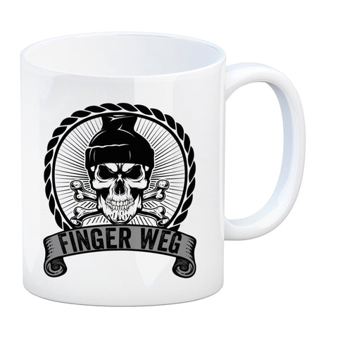 Totenkopf Finger Weg Kaffeebecher mit Banderole