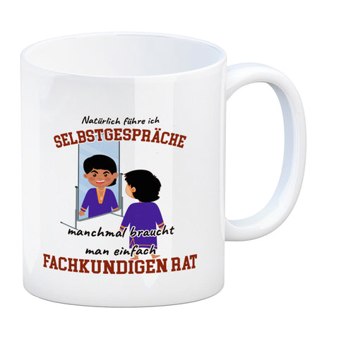 Spiegelbild und Selbstgespräche Kaffeebecher mit Spruch fürs Büro