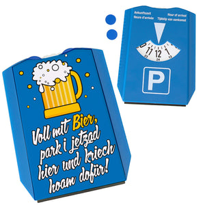 Bayrischer Spruch über Bier Parkscheibe in blau