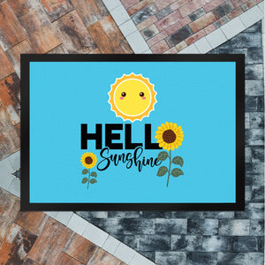 Gute Laune Fußmatte in 35x50 cm in hellblau mit Spruch Hello Sunshine