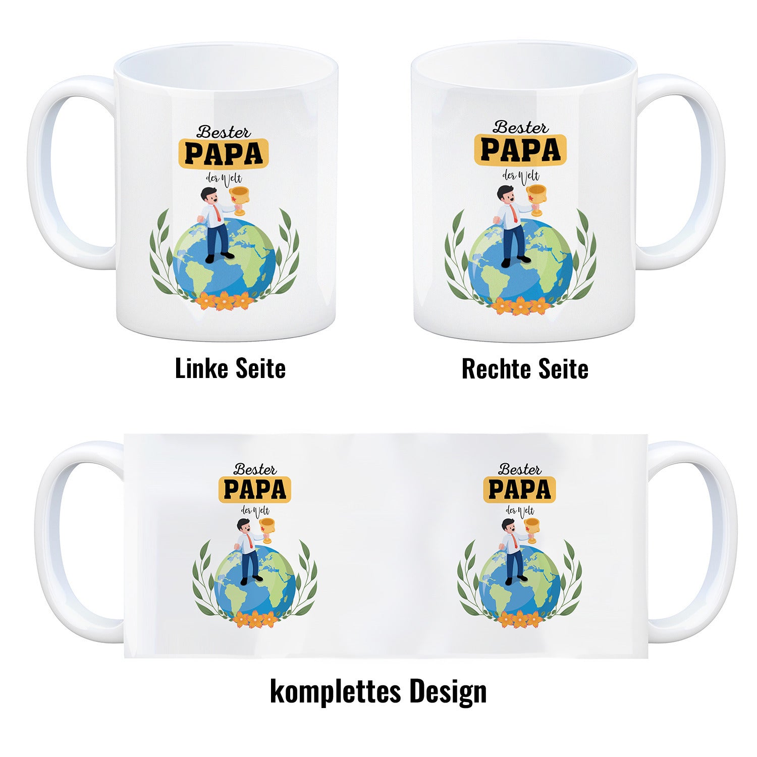 Tasse „Bester Papa Der Welt“ – Vintage-Look, Schwarzer Henkel – Spülmaschinenfest & Persönliches Geschenk
