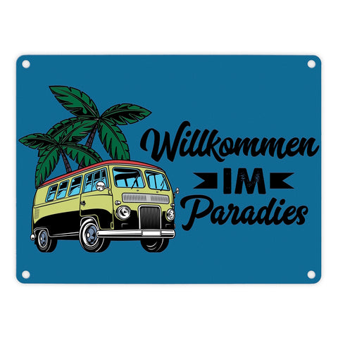 Willkommen im Paradies Campervan Metallschild in 15x20 cm