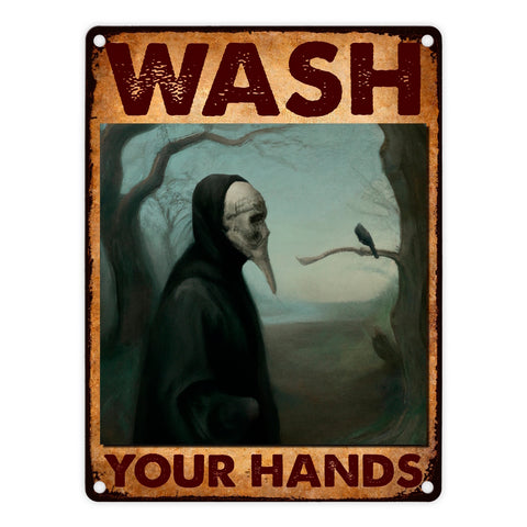 Pestdoktor Metallschild in 15x20 cm mit Spruch Wash your Hands
