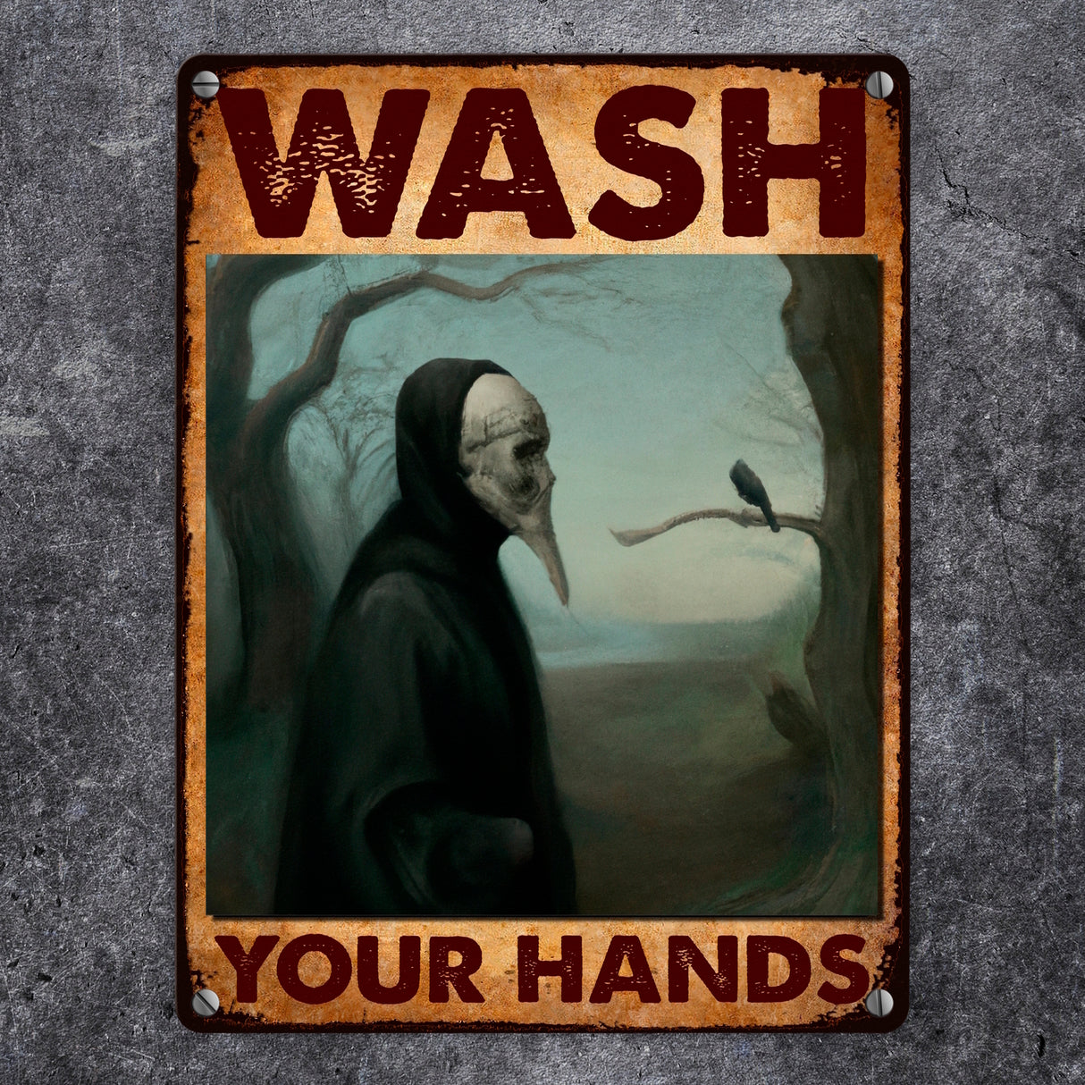 Pestdoktor Metallschild in 15x20 cm mit Spruch Wash your Hands