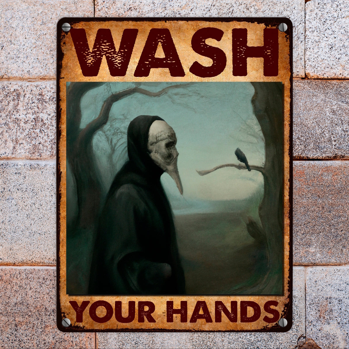 Pestdoktor Metallschild in 15x20 cm mit Spruch Wash your Hands