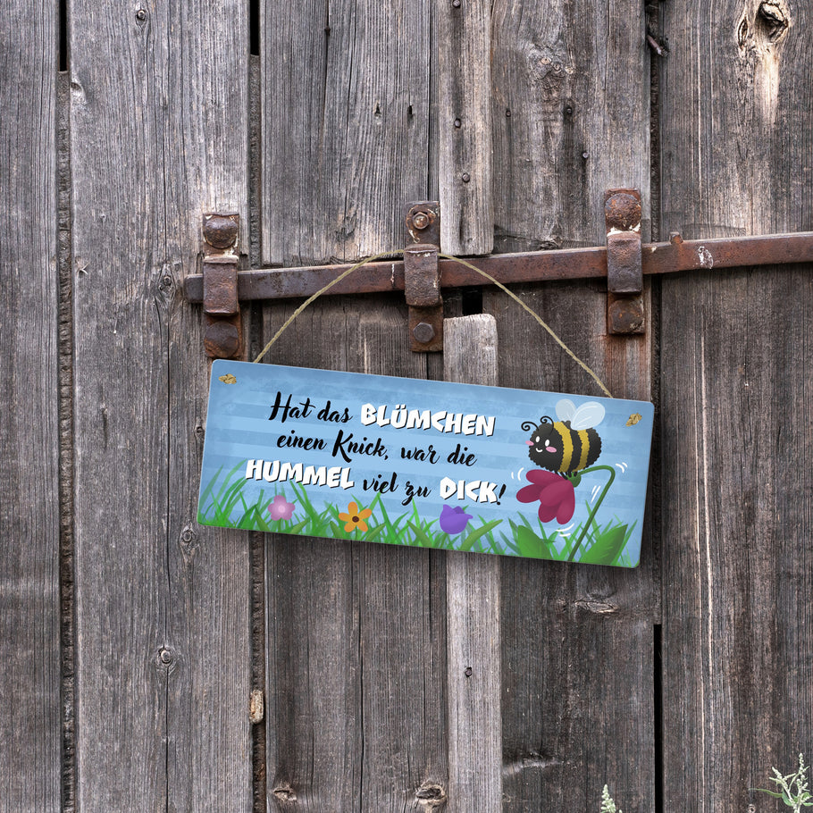 Dicke Hummel Metallschild Lustiger Spruch für Garten und Sommerzeit