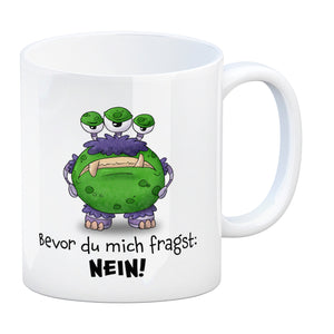 Freches Monster -lila Kaffeebecher mit lustigem Spruch