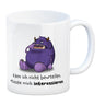 Freches Monster in lila Kaffeebecher mit lustigem Spruch